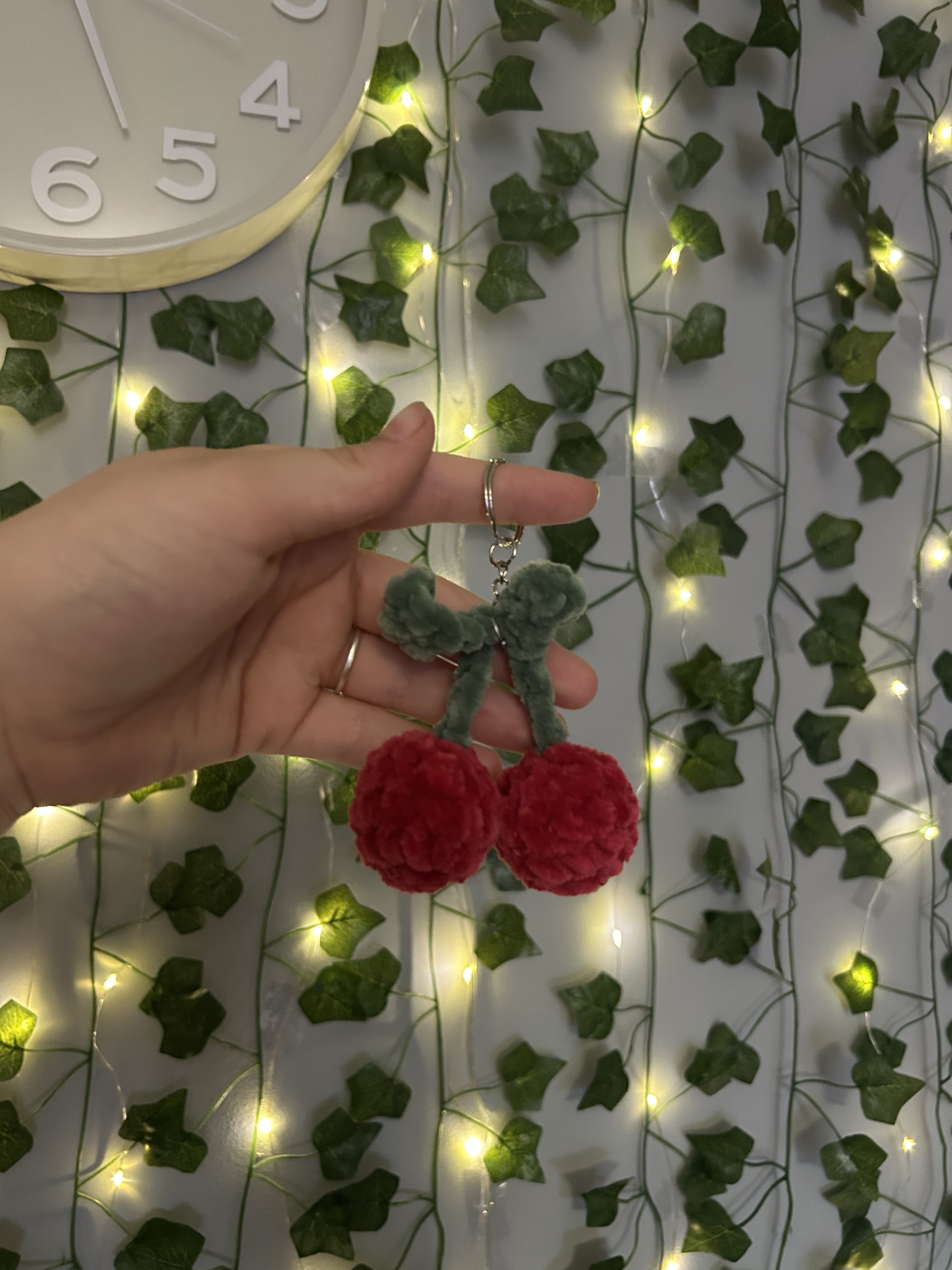 Red Cherry Crochet Keyring