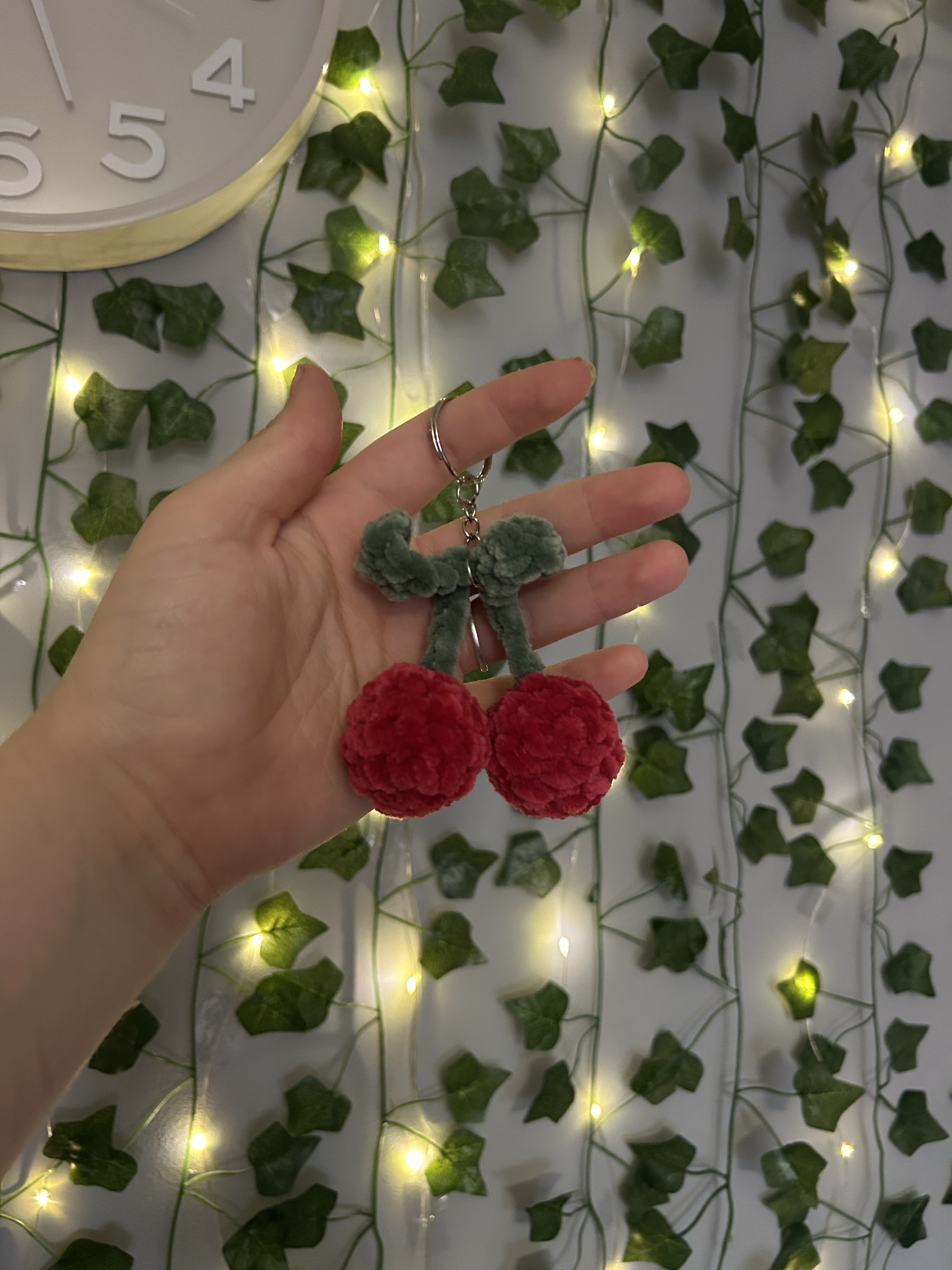 Red Cherry Crochet Keyring